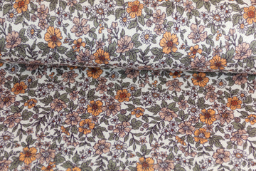 Rib Jersey, Rippenjersey mit Blumen, wollweiß, grün, 0,5 m